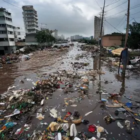 alagamento e acúmulo de lixo na SP-304
