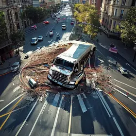 caminhão tomba em rotatória